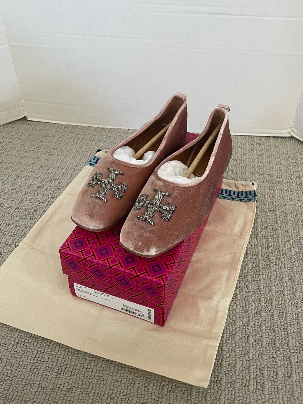 NIB Tory Burch Eleanor crystal ballet velvet shoes